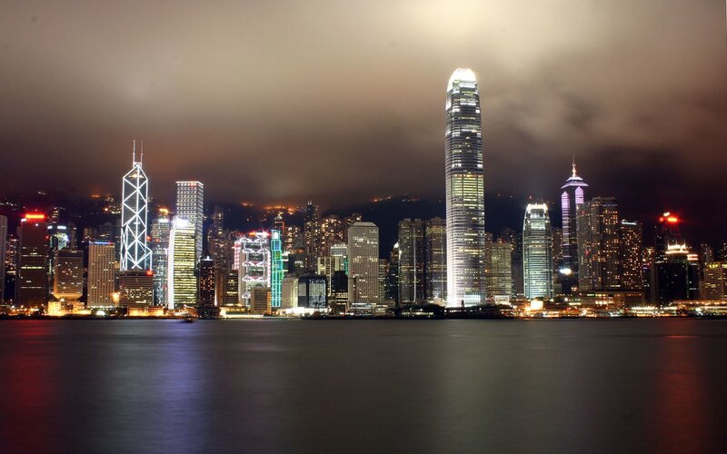 Hong Kong Skyline at Night — Photograph, White