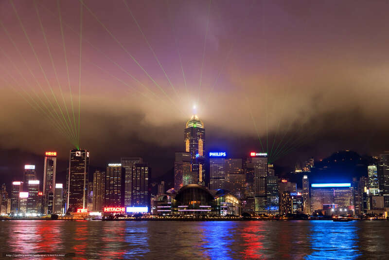Hong Kong Skyline at Night — Purple, Dramatic, Photograph