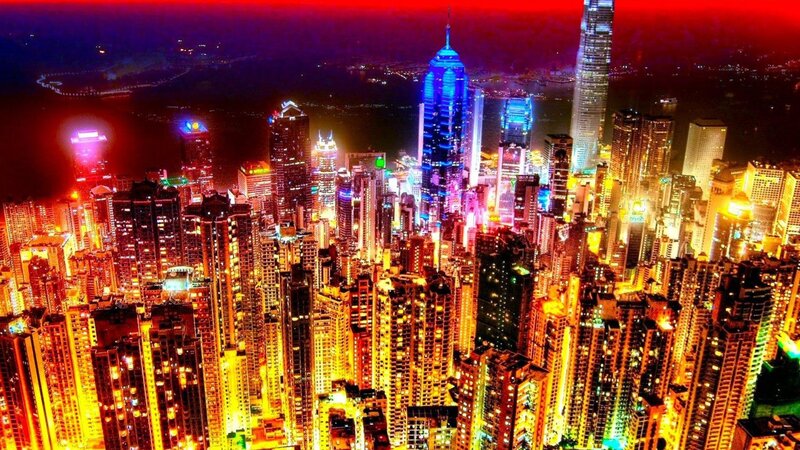 Hong Kong Skyline at Night — Red