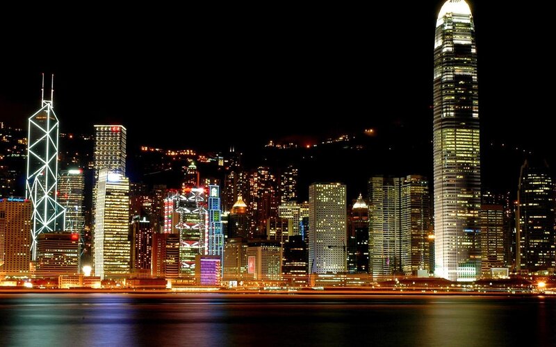 Hong Kong Skyline at Night — Water, White