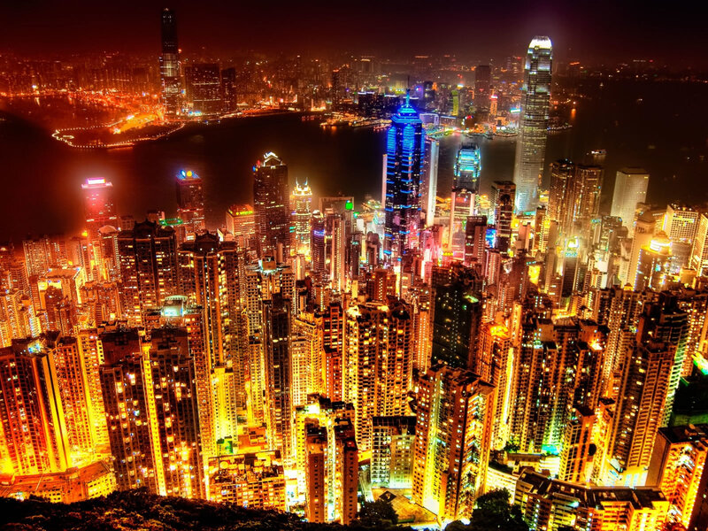 Hong Kong Skyline at Night — Yellow