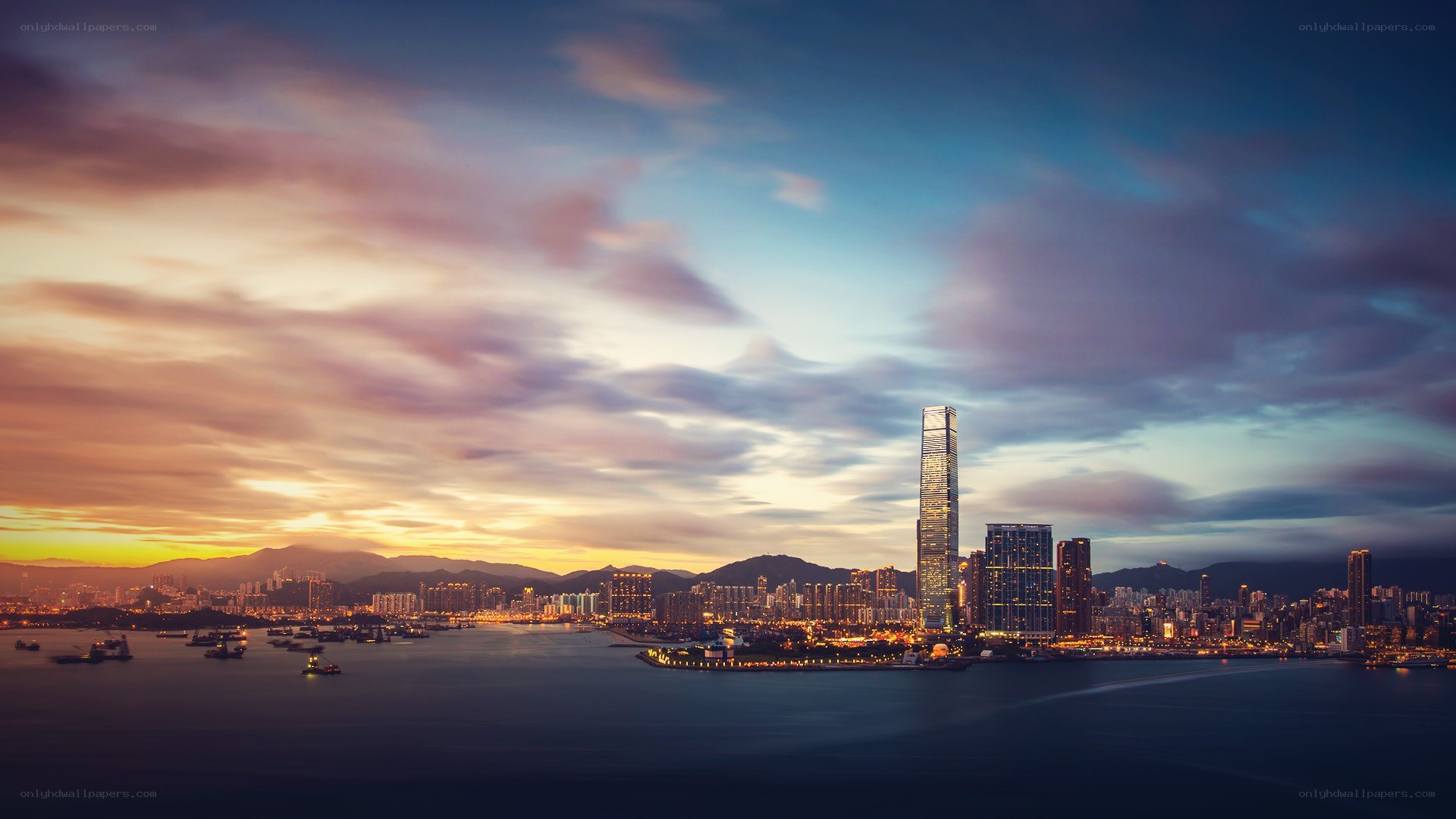 Hong Kong skyline at sunset