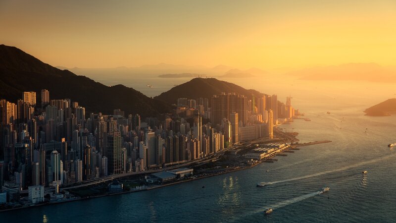 Hong Kong Skyline at Sunset — Gold