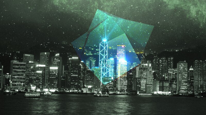 Hong Kong Skyline — Black, Dramatic, Night, Digital Art