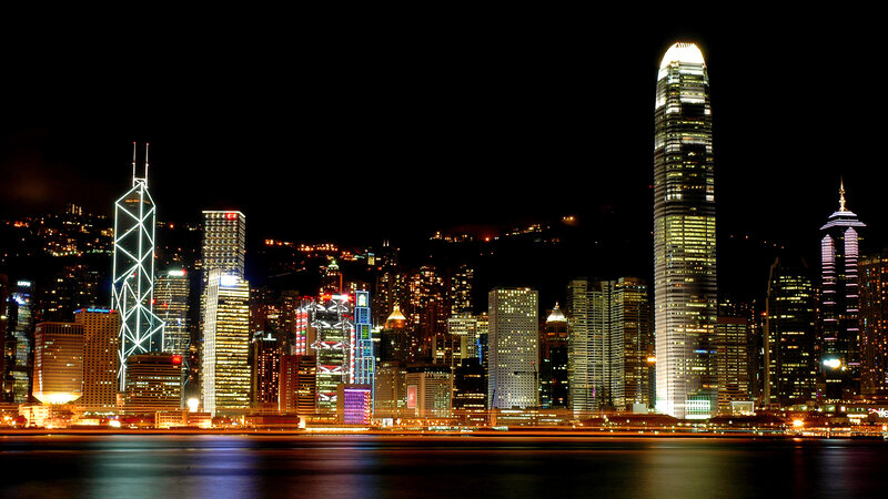 Hong Kong Skyline — Black, Dramatic, Night, Photograph