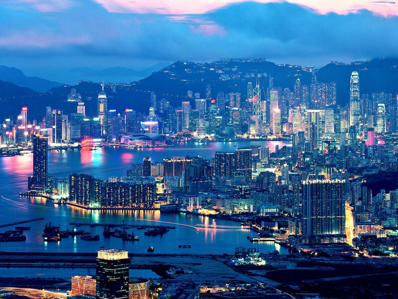 Hong Kong Skyline — Blue, Dramatic, Night, Photograph, Cityscape