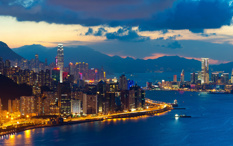 Hong Kong Skyline — Blue, Dramatic, Sunset, Photograph