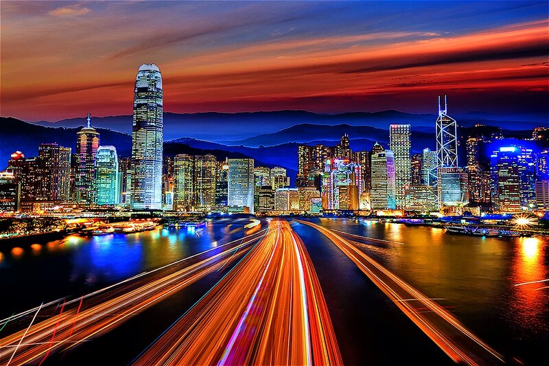Hong Kong Skyline — Blue, Dramatic, Sunset