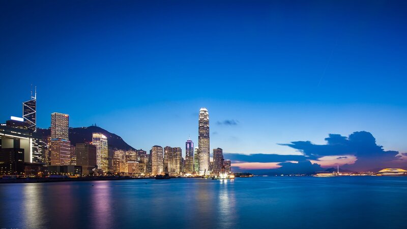 Hong Kong Skyline — Blue, Serene, Night, Photograph, Skyscrapers