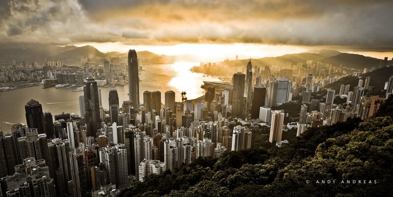 Hong Kong Skyline — Gold, Dramatic, Sunset
