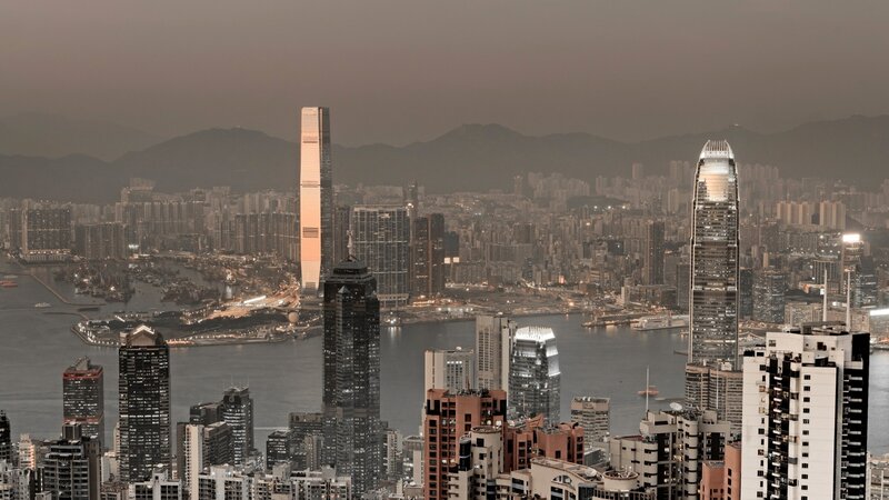 Hong Kong Skyline — Gray, Dramatic, Night