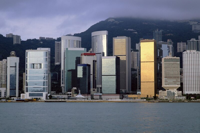 Hong Kong Skyline — Gray, Dramatic, Sunset