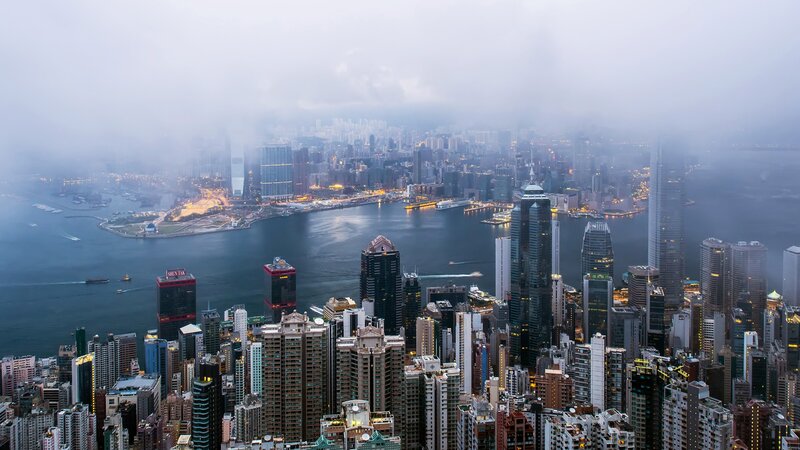 Hong Kong Skyline — Gray, Misty