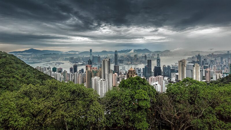 Hong Kong Skyline — Green, Dramatic