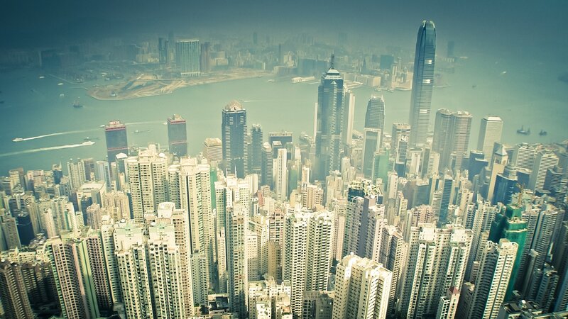 Hong Kong Skyline — Green, Hazy