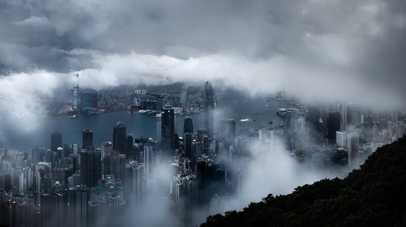 Hong Kong skyline in fog