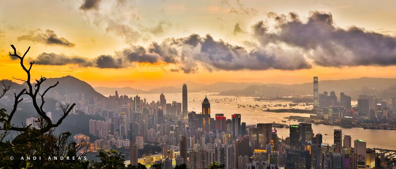 Hong Kong Skyline — Orange, Dramatic, Sunset, Photograph, Cityscape