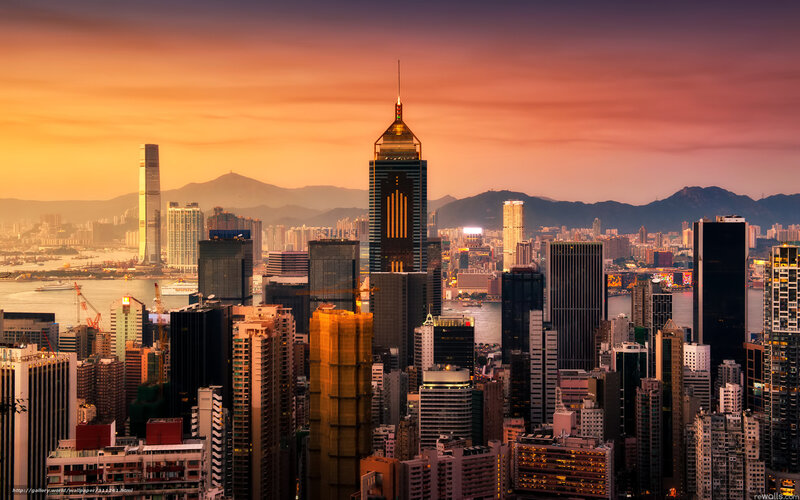 Hong Kong Skyline — Orange, Dramatic, Sunset, Photograph
