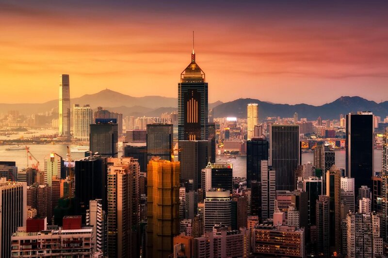 Hong Kong Skyline — Orange, Dramatic, Sunset