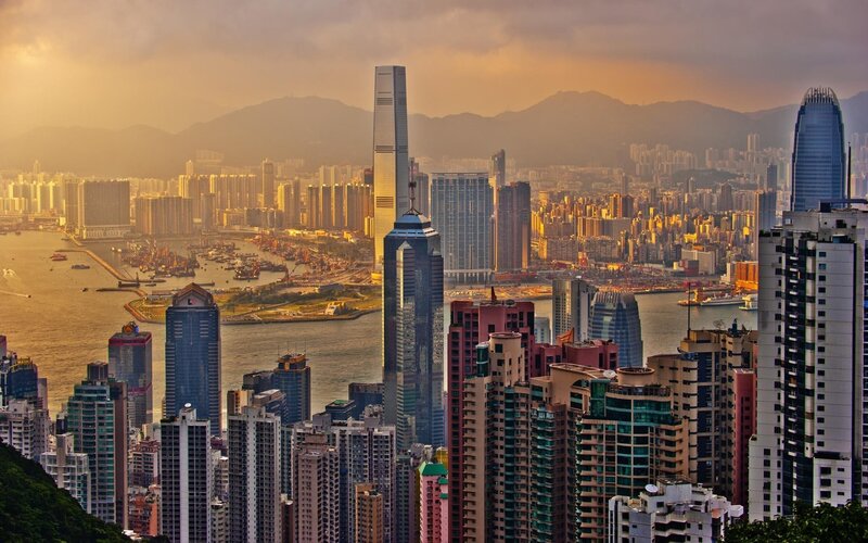 Hong Kong Skyline — Orange, Dramatic