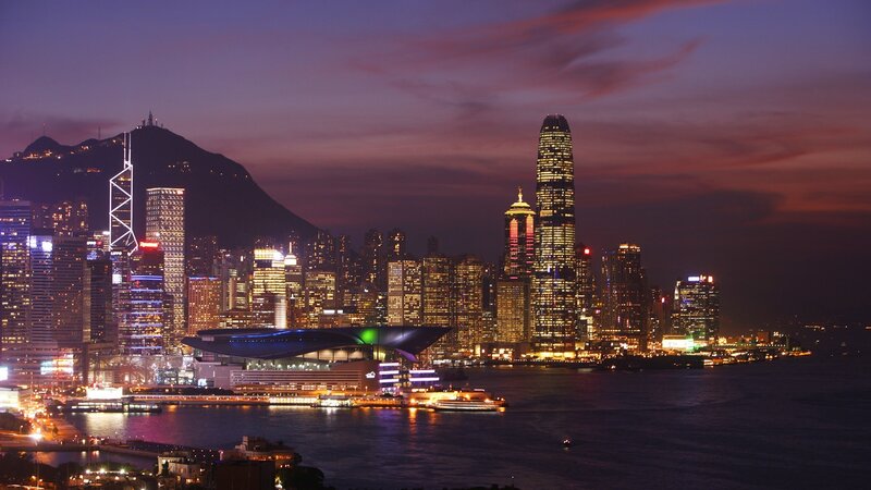 Hong Kong Skyline — Purple, Dramatic, Night, Photograph