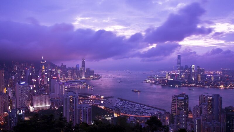 Hong Kong Skyline — Purple, Dramatic, Night