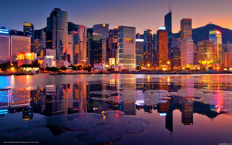 Hong Kong Skyline — Purple, Dramatic, Sunset, Photograph, Skyscrapers