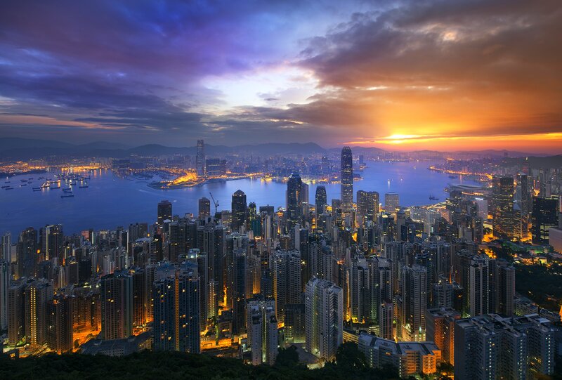 Hong Kong Skyline — Purple, Dramatic, Sunset, Photograph