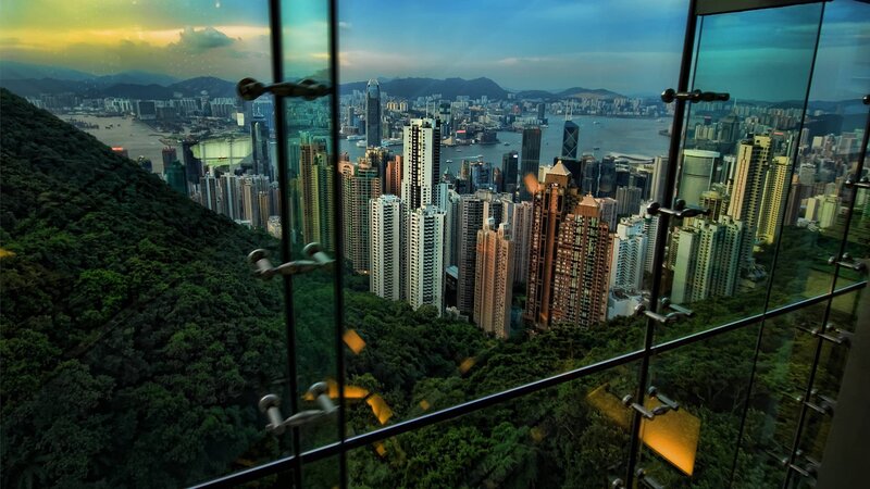 Hong Kong Skyline View — Green, Dramatic, Sunset