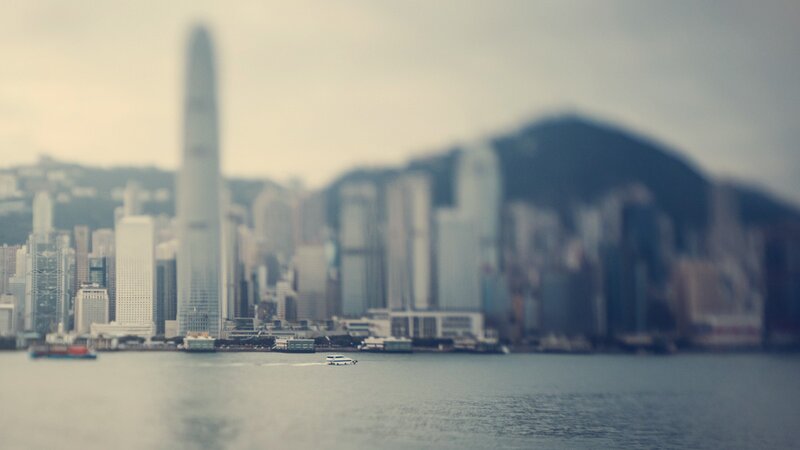 Hong Kong skyline with tilt-shift effect