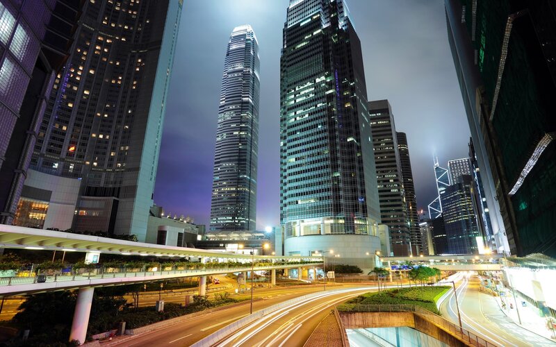 Hong Kong skyscrapers at night