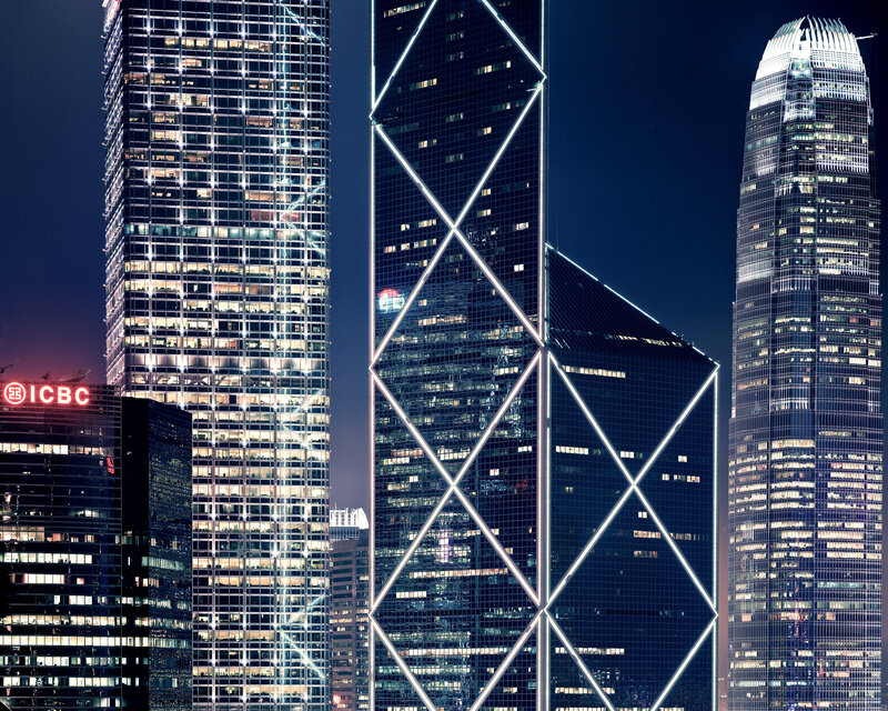Hong Kong skyscrapers at night