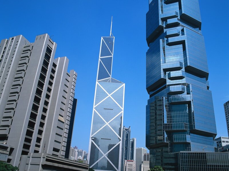 Hong Kong skyscrapers under blue sky