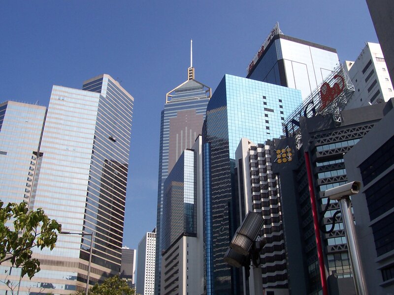 Hong Kong skyscrapers under blue sky