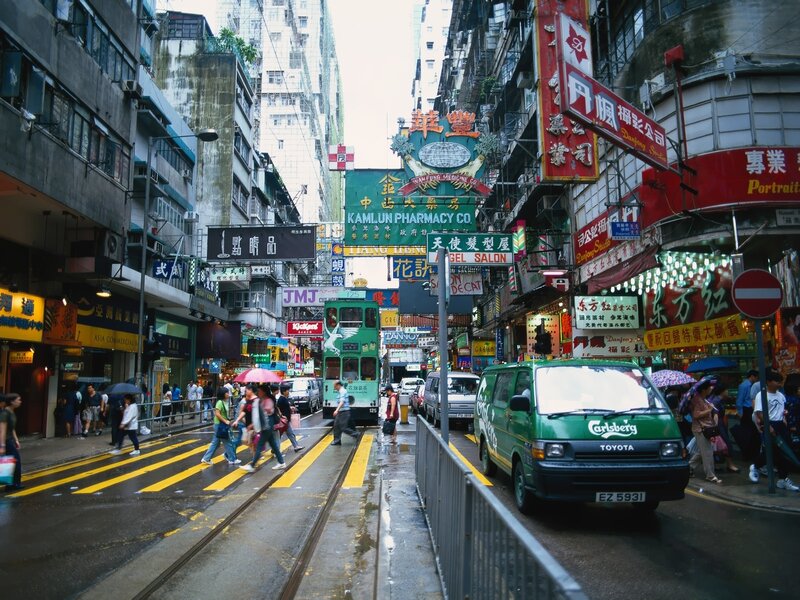Hong Kong street scene with tram
