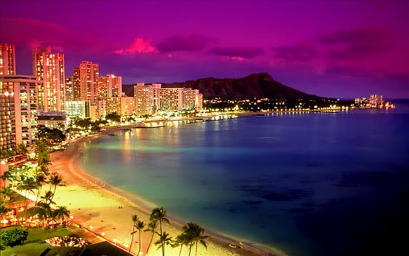 Honolulu Skyline at Night — Purple