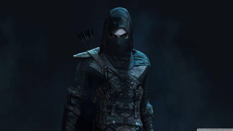Hooded Archer Character — Black, Dramatic