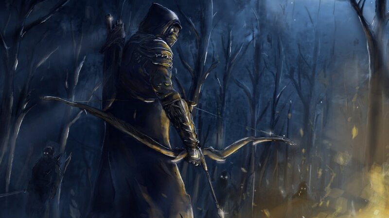 Hooded Archer in Forest — Blue