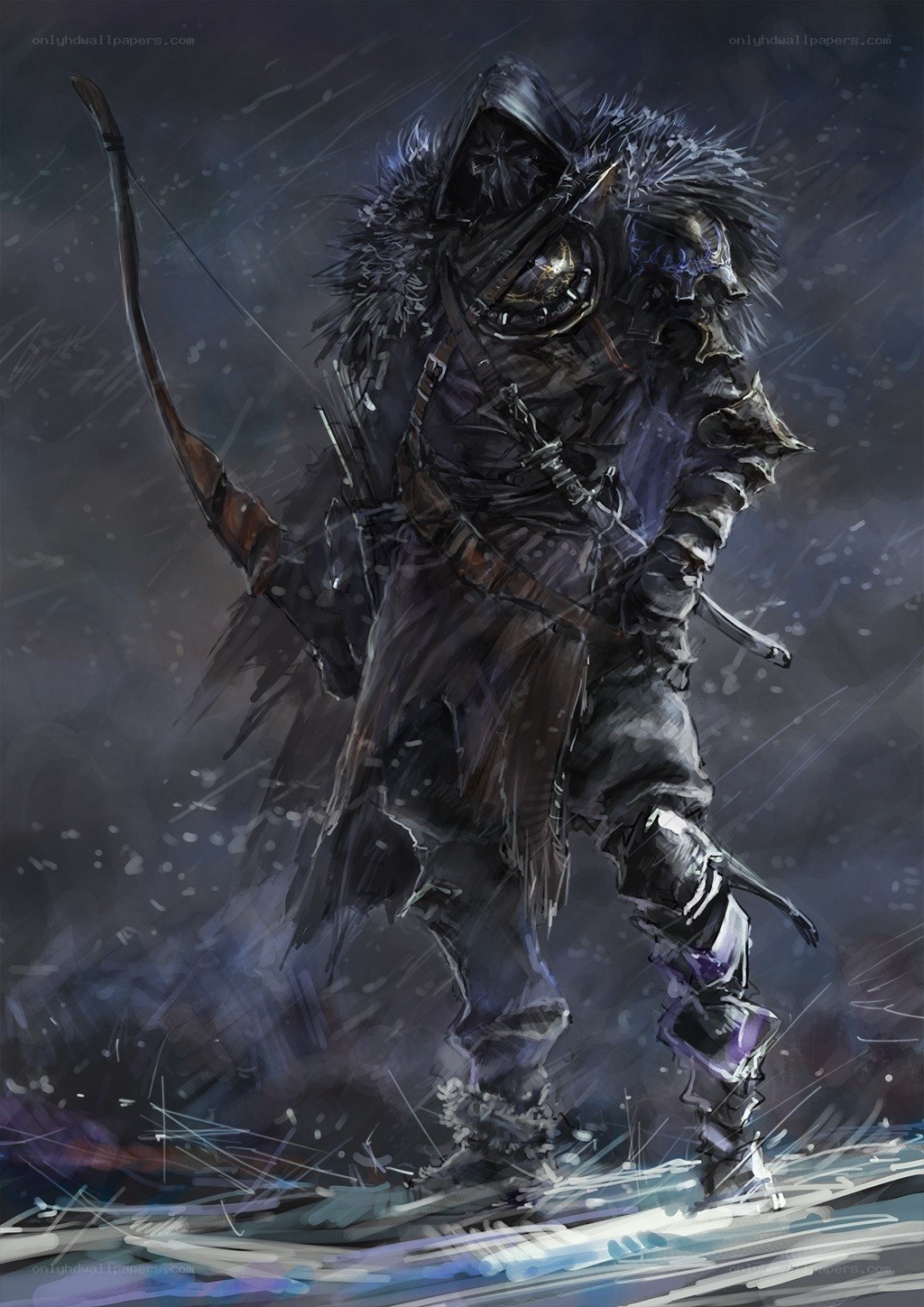 hooded archer in storm