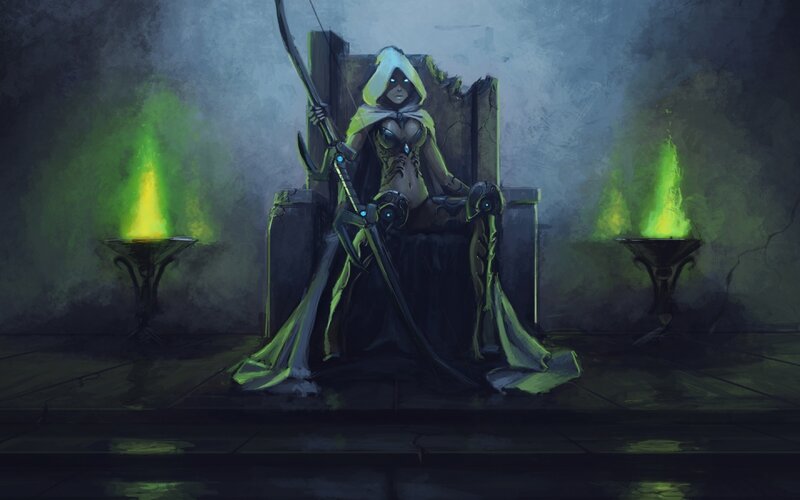 hooded archer on throne