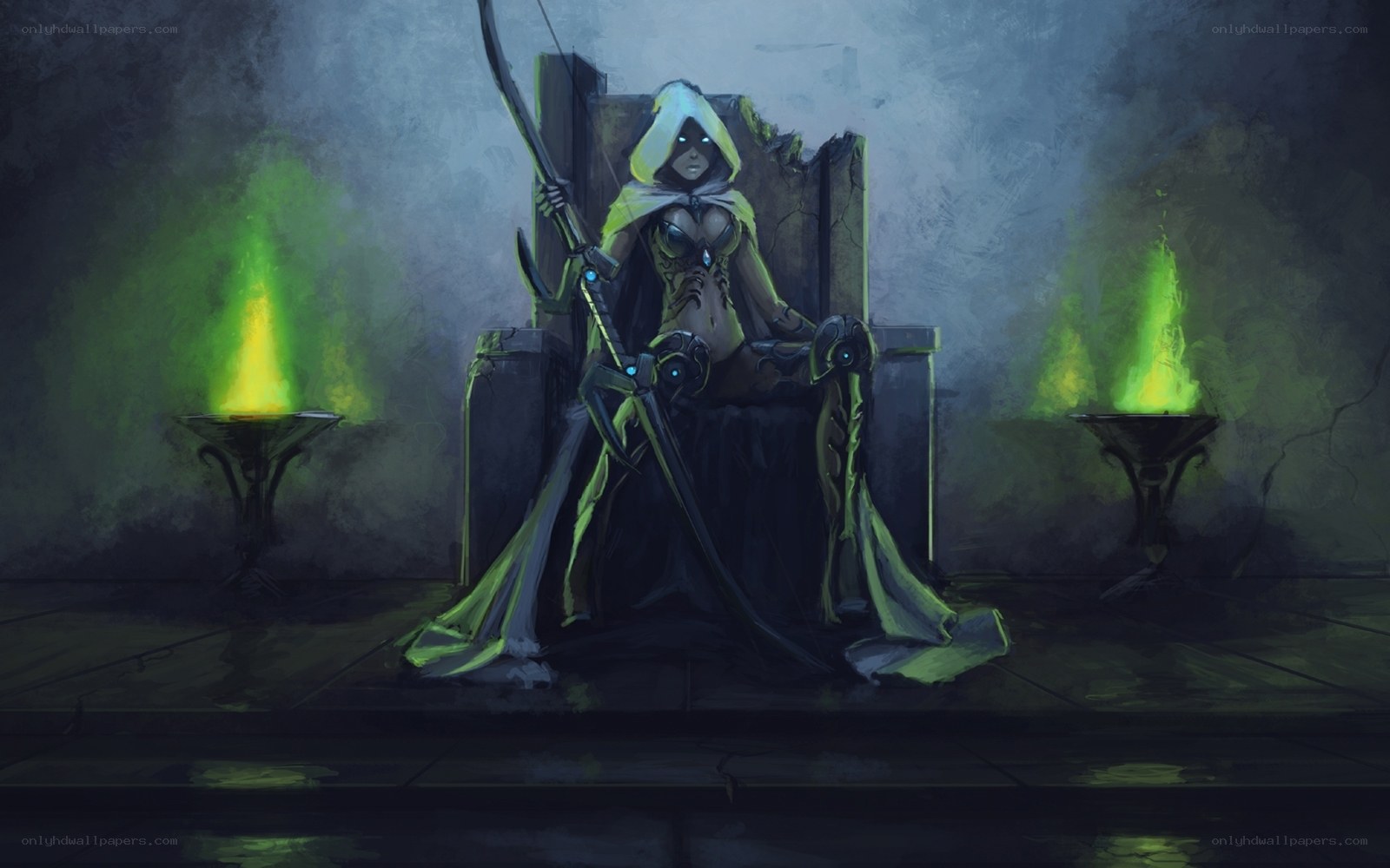 hooded archer on throne