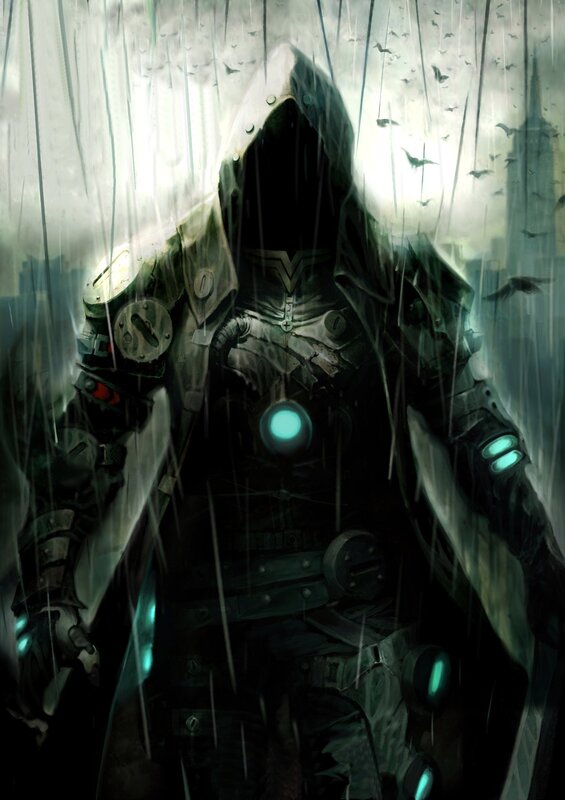 Hooded Armored Figure — Black, Dramatic