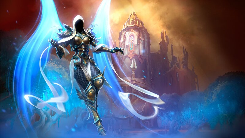 Hooded Armored Figure — Blue, Dramatic, Digital Art, Castle