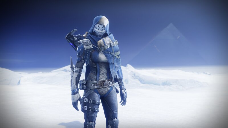 Hooded Armored Figure — Blue, Dramatic, Winter