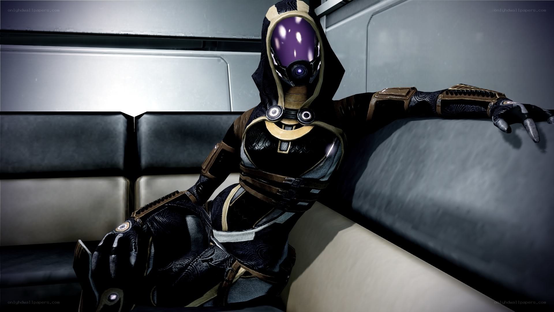 hooded character in futuristic armor