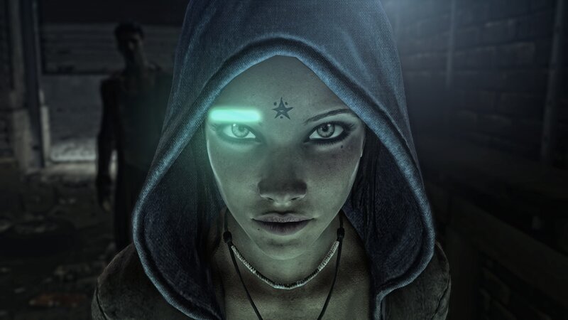 hooded character with glowing eyes