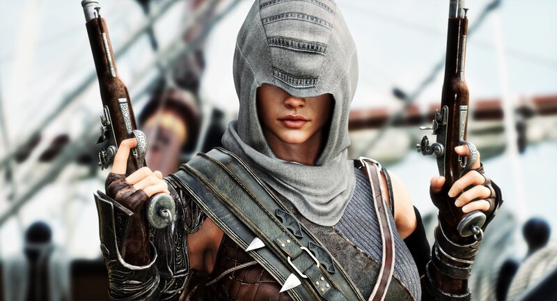 Hooded Character with Pistols