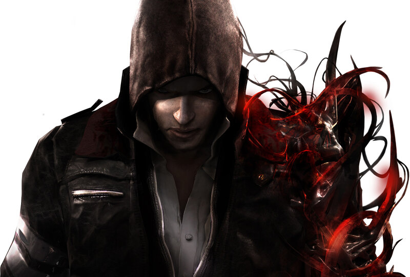 hooded character with red energy