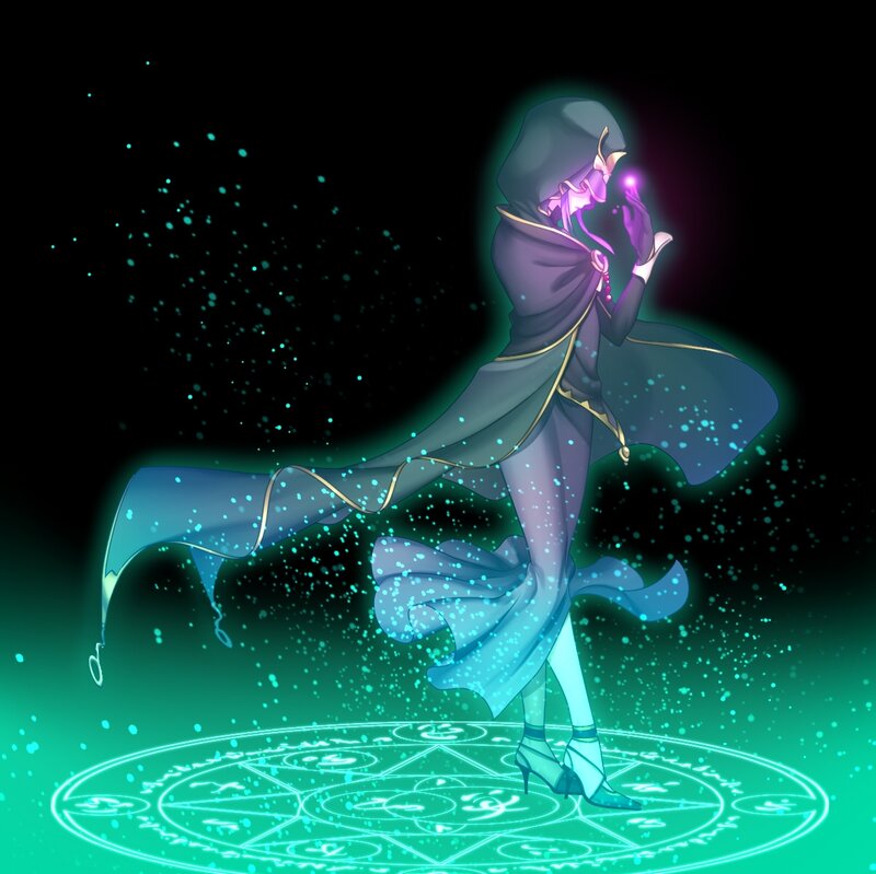 Hooded Figure Casting Spell — Black