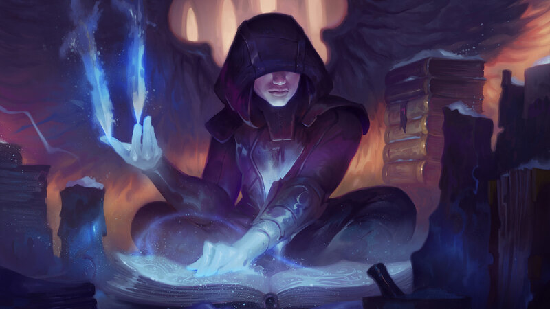 Hooded Figure Casting Spell — Purple, Dramatic, Night, Digital Art, Book, Magic